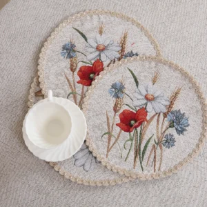 Okrągła serwetka stołowa Żyto i maki