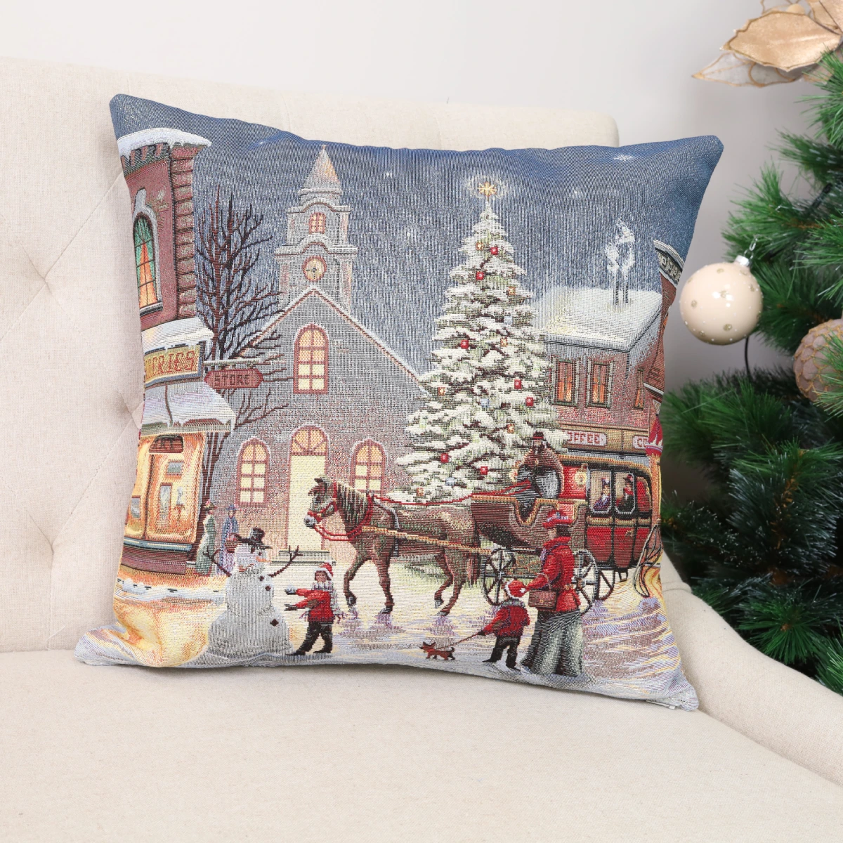 Dwustronna poszewka na poduszkę Świąteczny zgiełk (błyszcząca) - obrazek 3