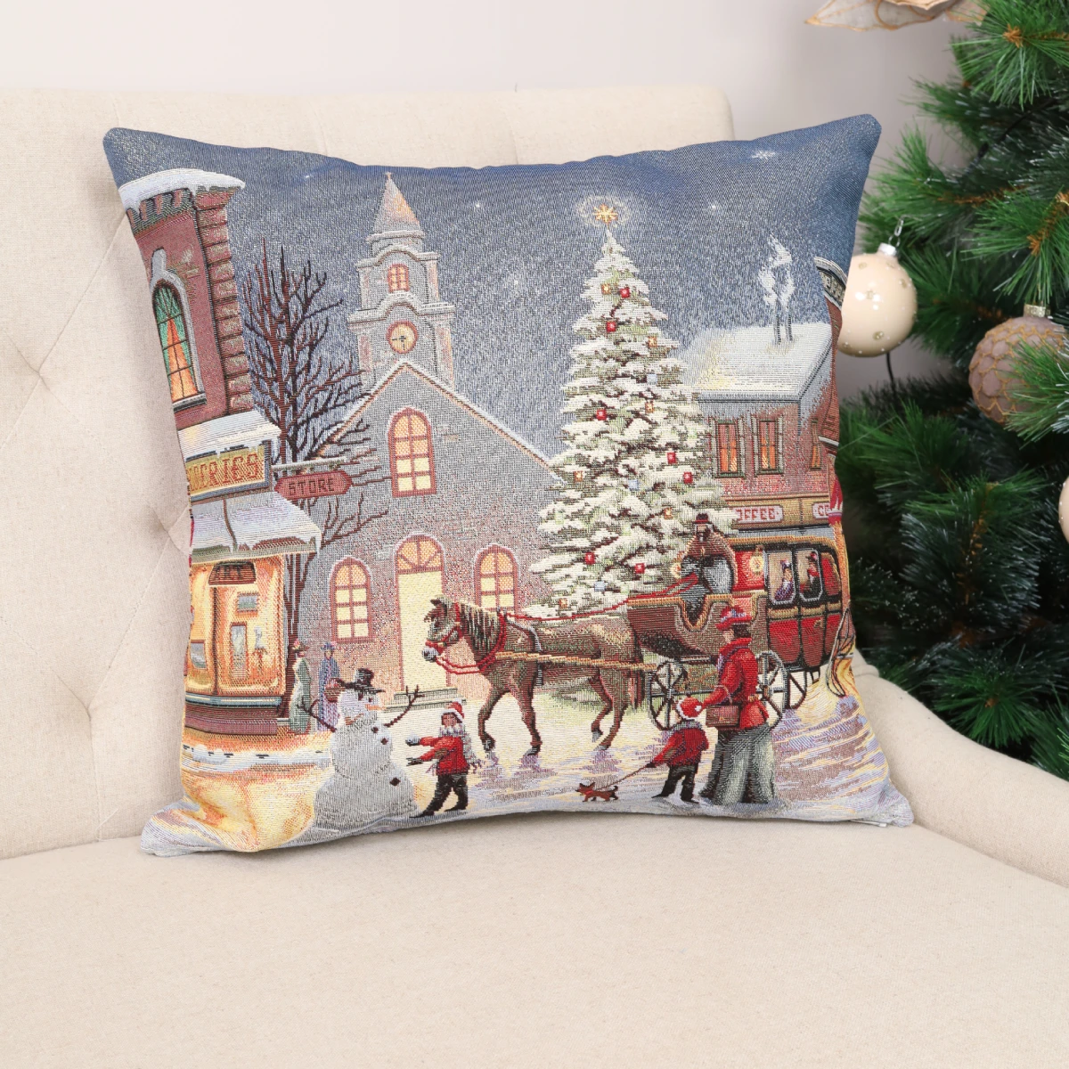 Dwustronna poszewka na poduszkę Świąteczny zgiełk (błyszcząca) - obrazek 2