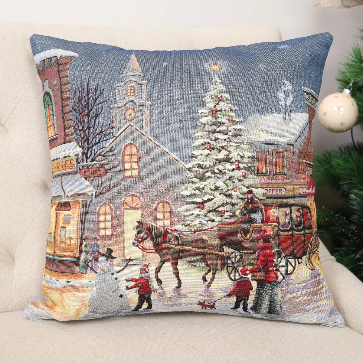 Dwustronna poszewka na poduszkę Świąteczny zgiełk (błyszcząca)