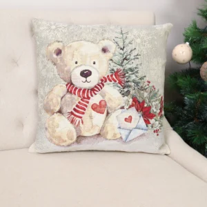 Dwustronna poszewka na poduszkę Miś z prezentami (błyszcząca)