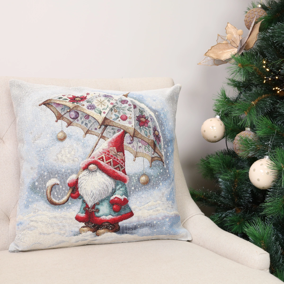 Dwustronna poszewka na poduszkę Zimowy podróżnik (błyszcząca) - obrazek 3