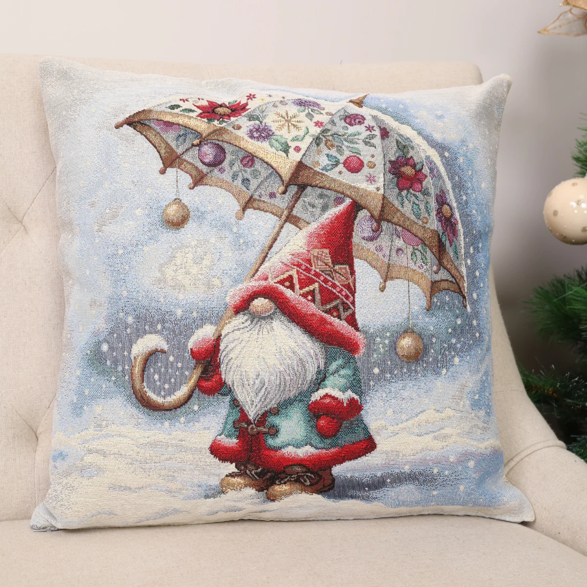 Dwustronna poszewka na poduszkę Zimowy podróżnik (błyszcząca)