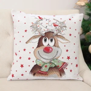 Dwustronna poszewka na poduszkę Renifer i girlanda