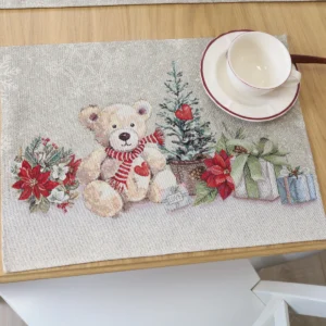 Serwetka świąteczna Miś z prezentami (błyszcząca)