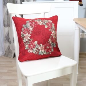 Dwustronna czerwona poszewka na poduszkę Wieniec z poinsecji