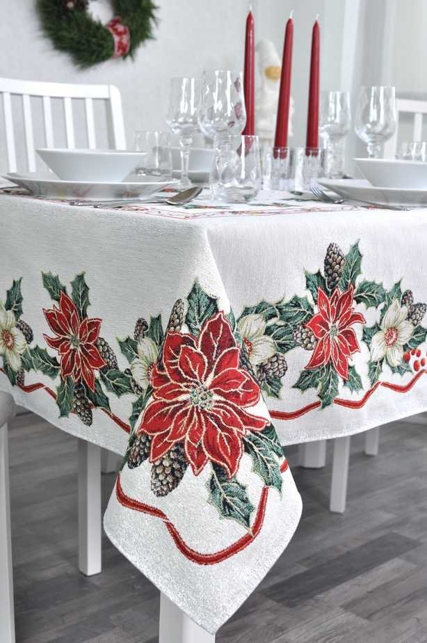 Obrus świąteczny Poinsecja i szyszki - obrazek 3