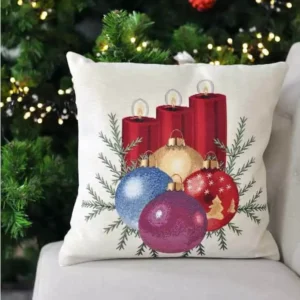 Świąteczna poszewka na poduszkę Świece i bombki
