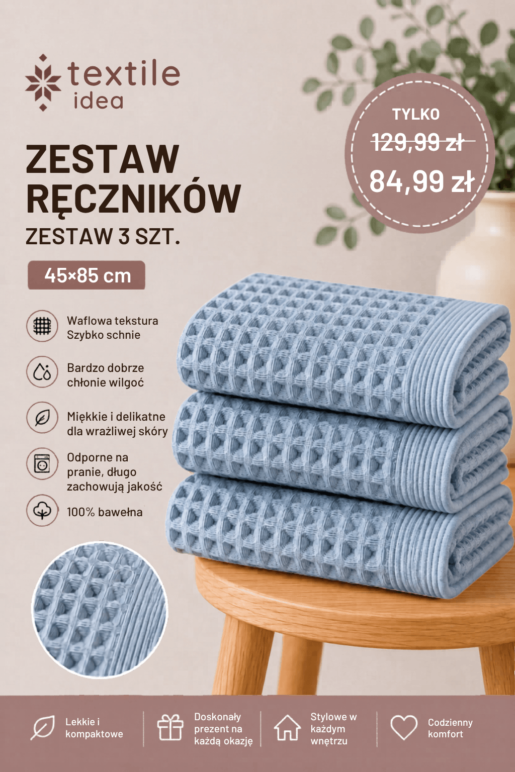 bawełniane ręczniki waflowe 3 szt.