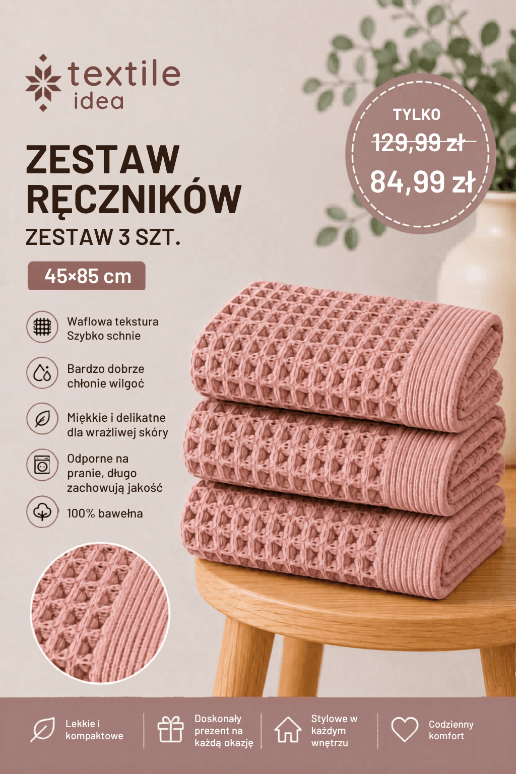 bawełniane ręczniki waflowe 3 szt.